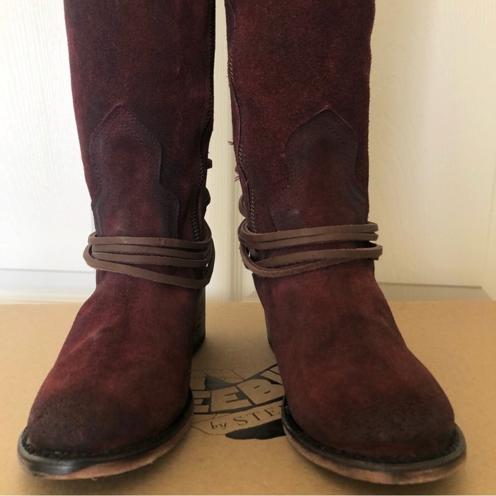 BNWB FREEBIRD WINE COAL TALL BOOTS SUEDE/LEATHER sz 7 - Picture 7 of 9